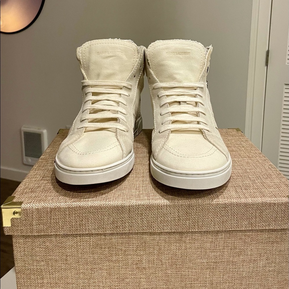 Saint Laurent distressed canvas high top sneakers - Picture 3 of 4